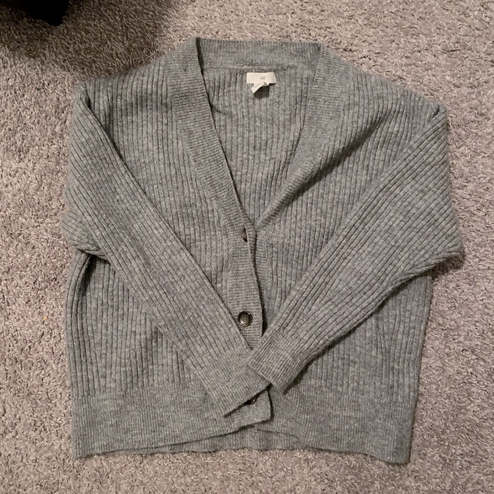 H&M Rib-knit cardigan Gray Melange